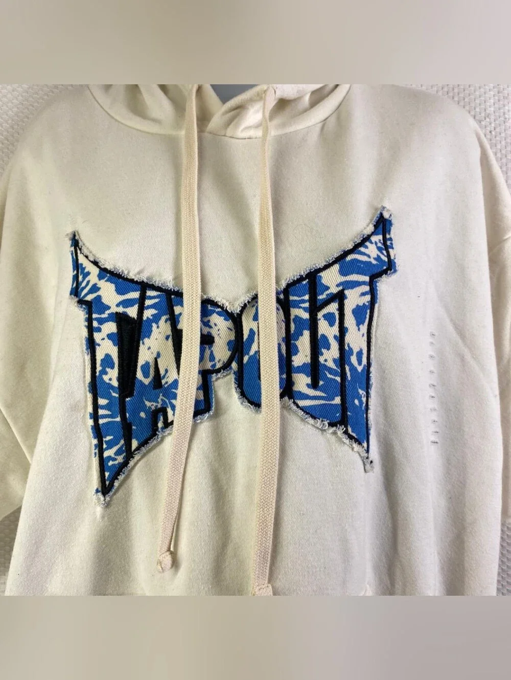 Forever 21 Cream Hoodie Sweater with Blue Graphic